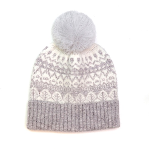 Pale Grey Fair Isle Bobble Hat by Peace of Mind